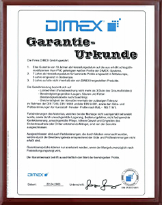 Certificado de garantía Urkunde-DIMEX