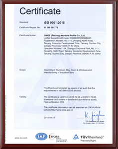 Certificado de sistemas de puertas UPVC-DIMEX