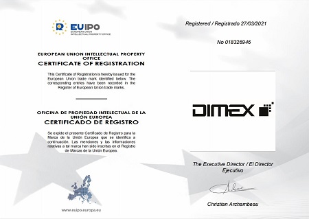 \"DIMEX \" se ha registrado como una \"marca de la Unión Europea\", \"